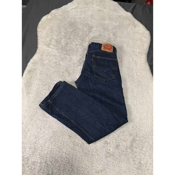 Levis 505 Mens Dark Blue Straight Jeans Size 31x30 Cotton Denim Pants - Picture 1 of 10